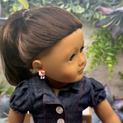 Hello Cat Kitty Red Polka Dot Bow Post Doll Earrings • 2mm Post for 18 Inch Fashion Doll