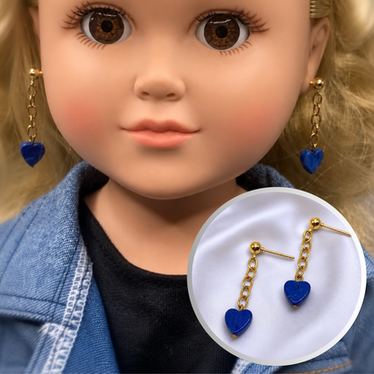 Blue Heart Dangle Doll Earrings • 18 Inch Fashion Doll Jewelry