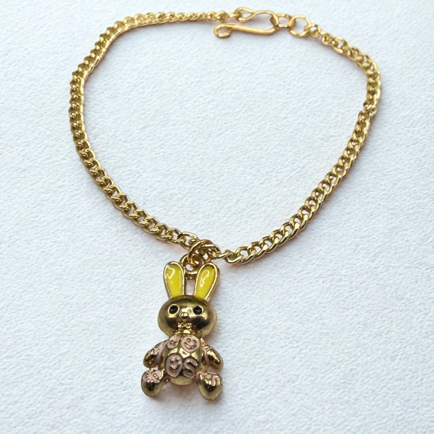 Bunny Yellow & Pink Enamel Detail Charm Doll Necklace Easter • 18 Inch Fashion Doll Jewelry