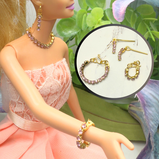 Pink Rhinestone Doll Necklace Bracelet Earrings Set • 10-12” 1:6 Fashion Doll Jewelry