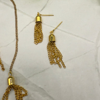 Gold Chain Tassel Wrap Doll Necklace Earring Set • 16 Inch Doll Jewelry