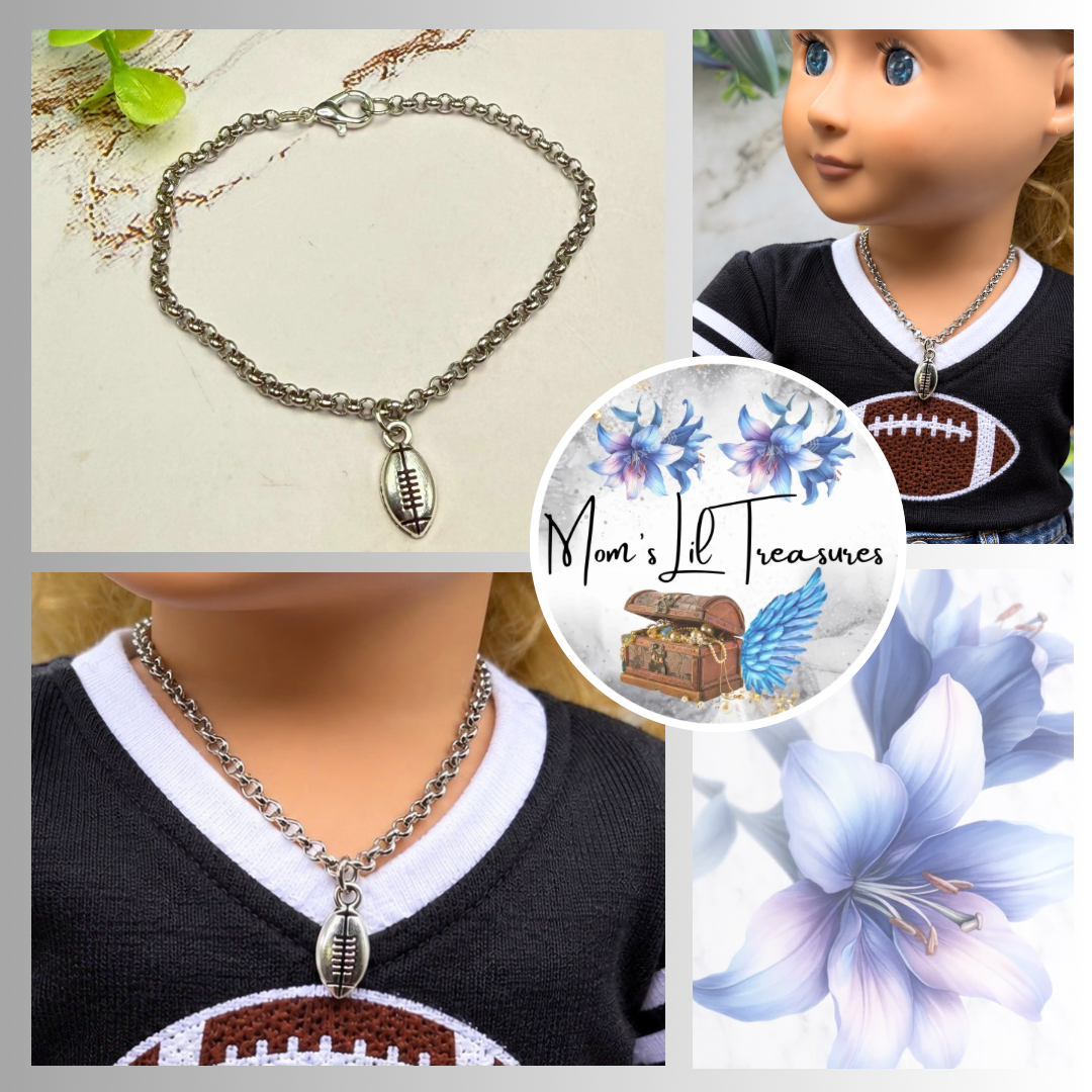 Silver Football Sports Charm Doll Necklace | for 18 Inch Fashion Dolls