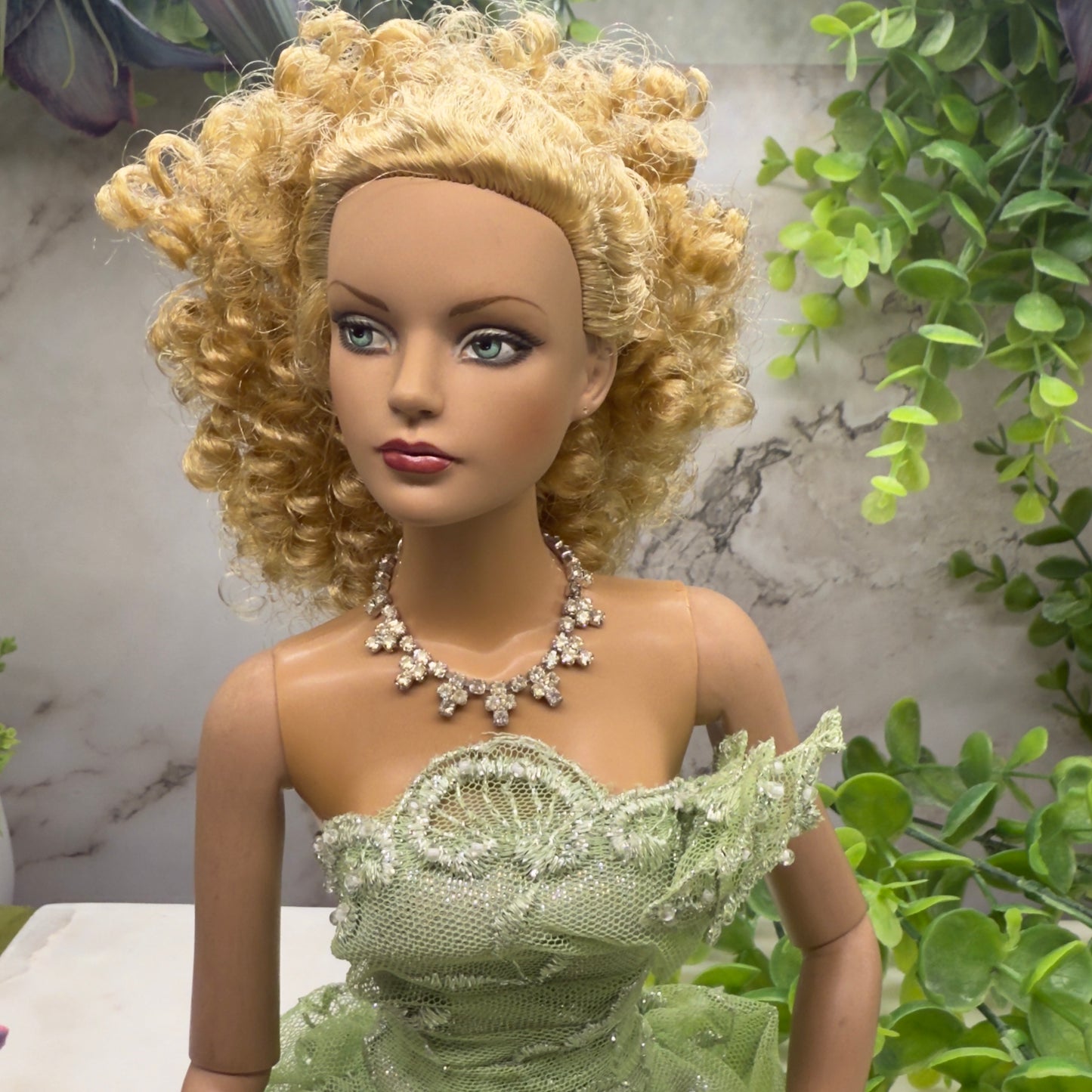 Clear Rhinestone Lace Collar Vintage Style Doll Necklace • 16” Fashion Doll Jewelry