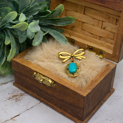 Gold Tone Turquoise Blue Pendant • Doll Brooch