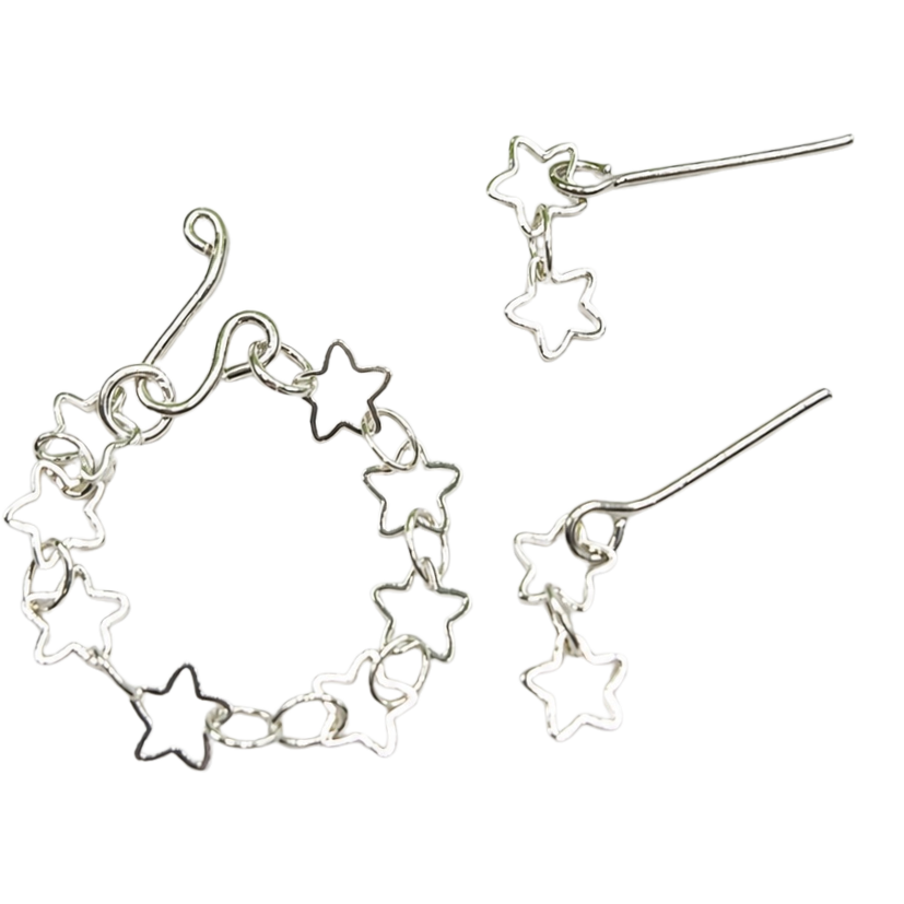 Open Work Silver Star Chain Doll Necklace & Earrings Set for 10-12 Inch 1:6 Fashion Doll