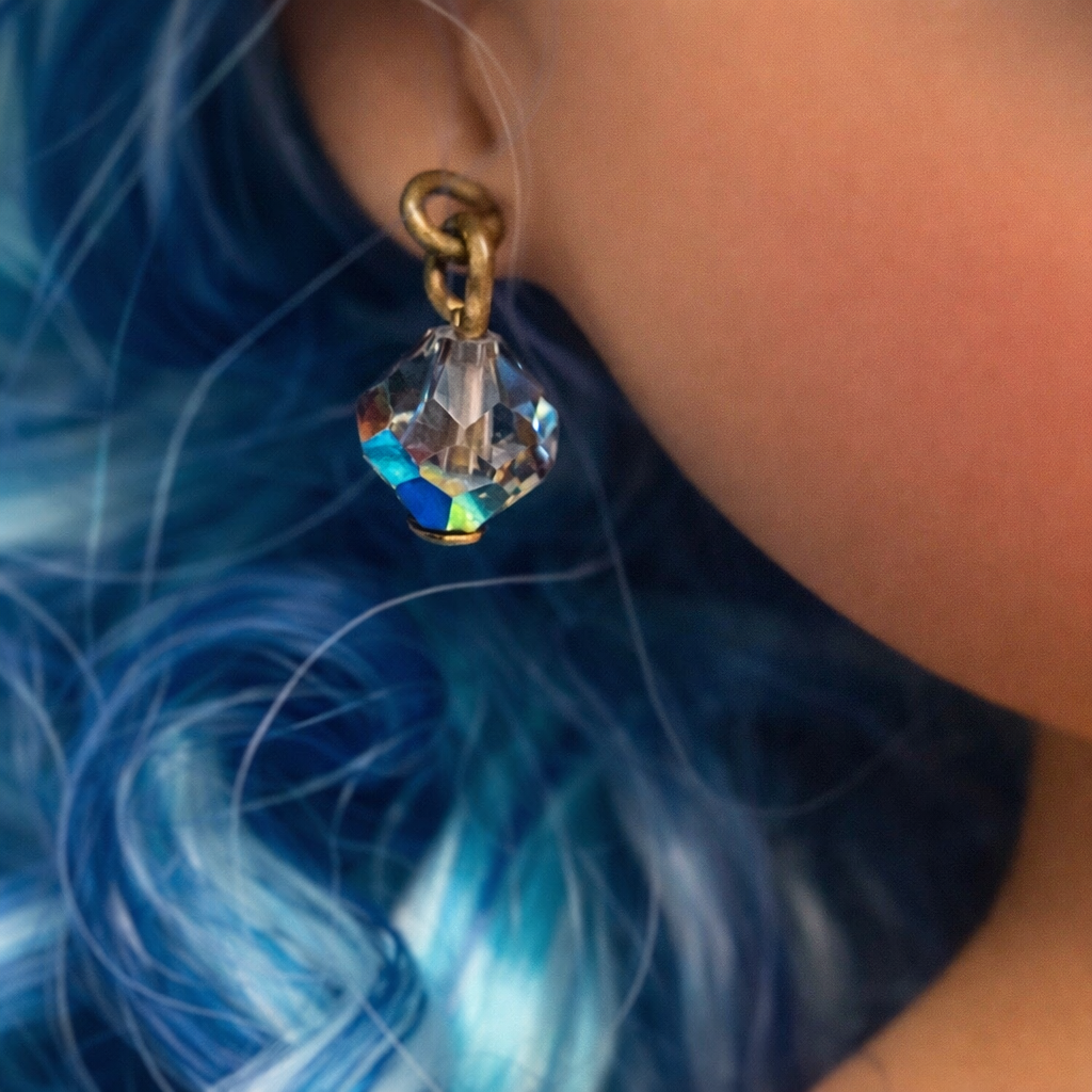 Pretty Smoky AB Glass Crystal Dangle Doll Earrings • 10-12” Doll Jewelry