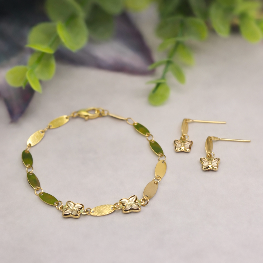 Gold Oval Link Clear Acrylic Crystal Butterfly Charm Doll Necklace & Earrings • 18 Inch Fashion Doll Jewelry