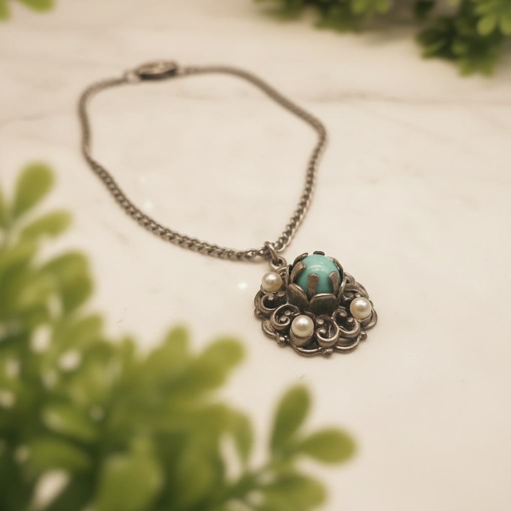 Light Blue Pearl Silver Pendant Doll Necklace • 18” Fashion Doll Jewelry