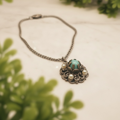 Light Blue Pearl Silver Pendant Doll Necklace • 18” Fashion Doll Jewelry