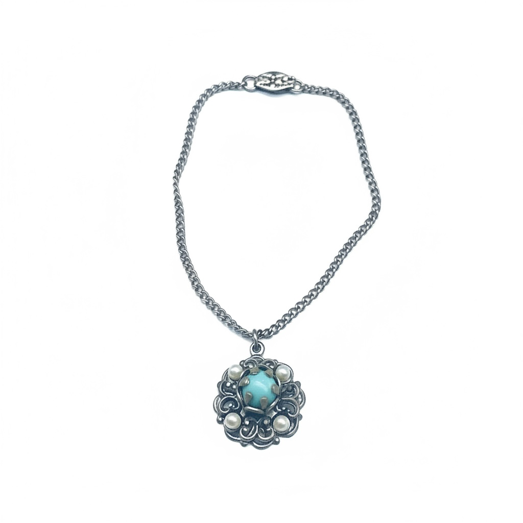 Light Blue Pearl Silver Pendant Doll Necklace • 18” Fashion Doll Jewelry