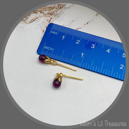Wine Red Teardrop Glass Doll Necklace Earrings Set • 16” Fashion Doll Jewelry