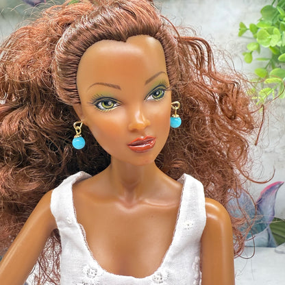 Turquoise Blue Glass Drop Dangle Doll Earrings • 16 Inch Fashion Doll Jewelry