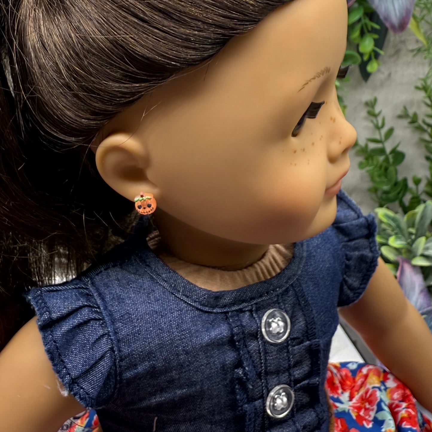 Pumpkin Halloween Post Doll Earrings • 2mm Post • fits 18” American Girl Doll