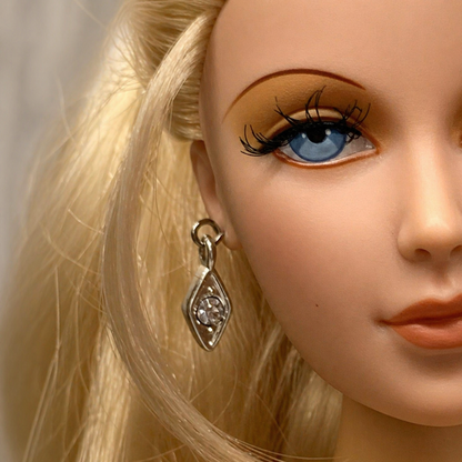 Silver Diamond Shaped Rhinestone Dangle Doll Earrings • 16” Fashion Doll Jewelry