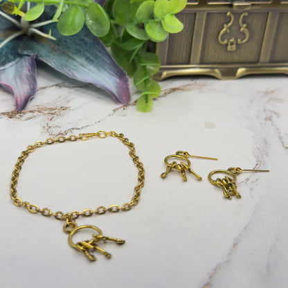 Key Ring Pendant Gold Chain Doll Necklace & Earrings Set • 18 Inch Fashion Doll Jewelry