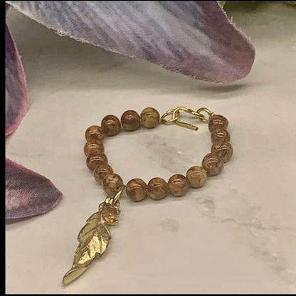 Brown Beaded Gold Feather Doll Necklace • 16” Fashion Doll Jewelry