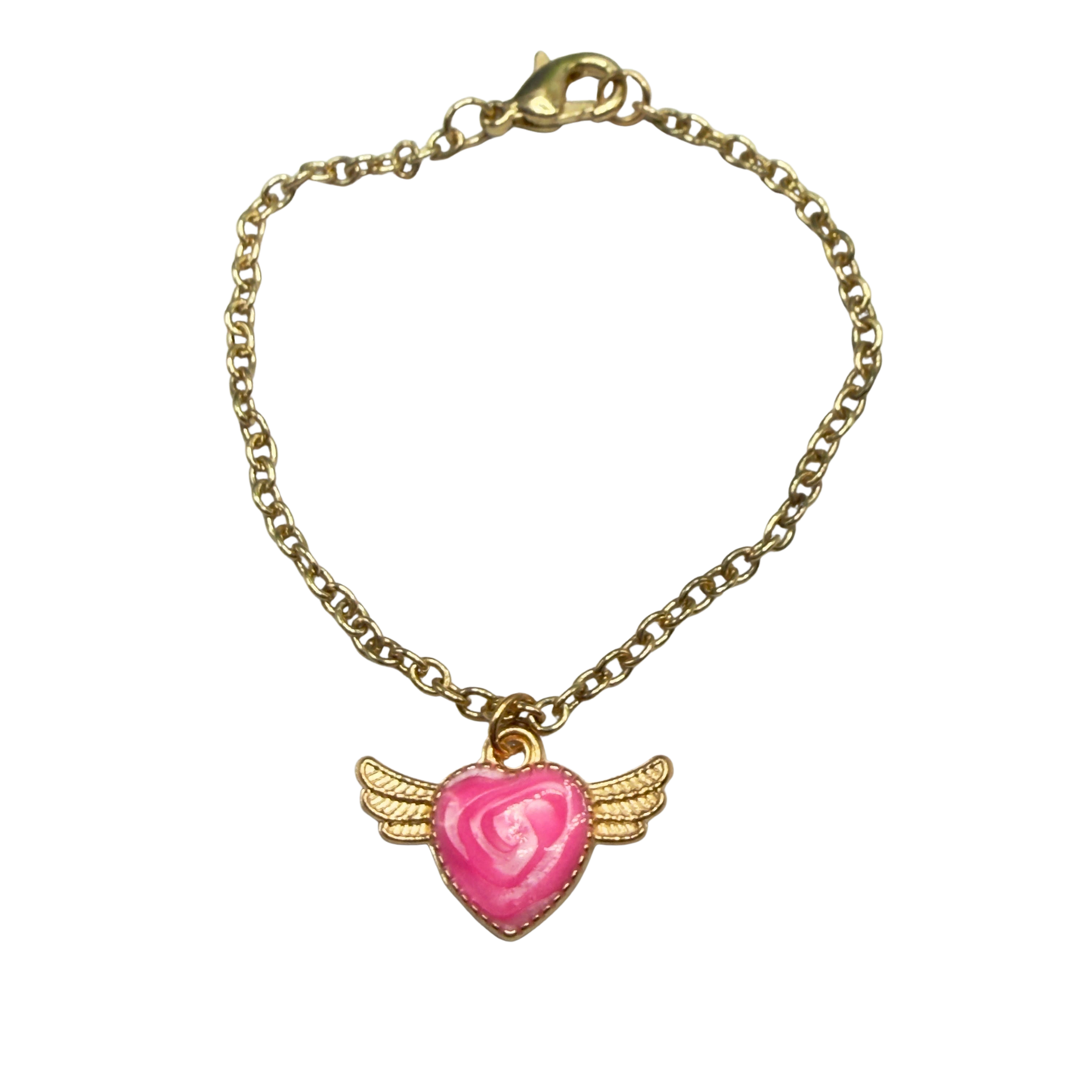 Pink Heart W/ Wings Pendant Gold Chain Doll Necklace • 18 Inch Fashion Doll Jewelry