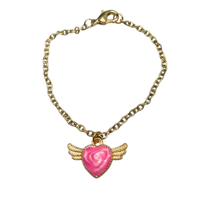 Pink Heart W/ Wings Pendant Gold Chain Doll Necklace • 18 Inch Fashion Doll Jewelry