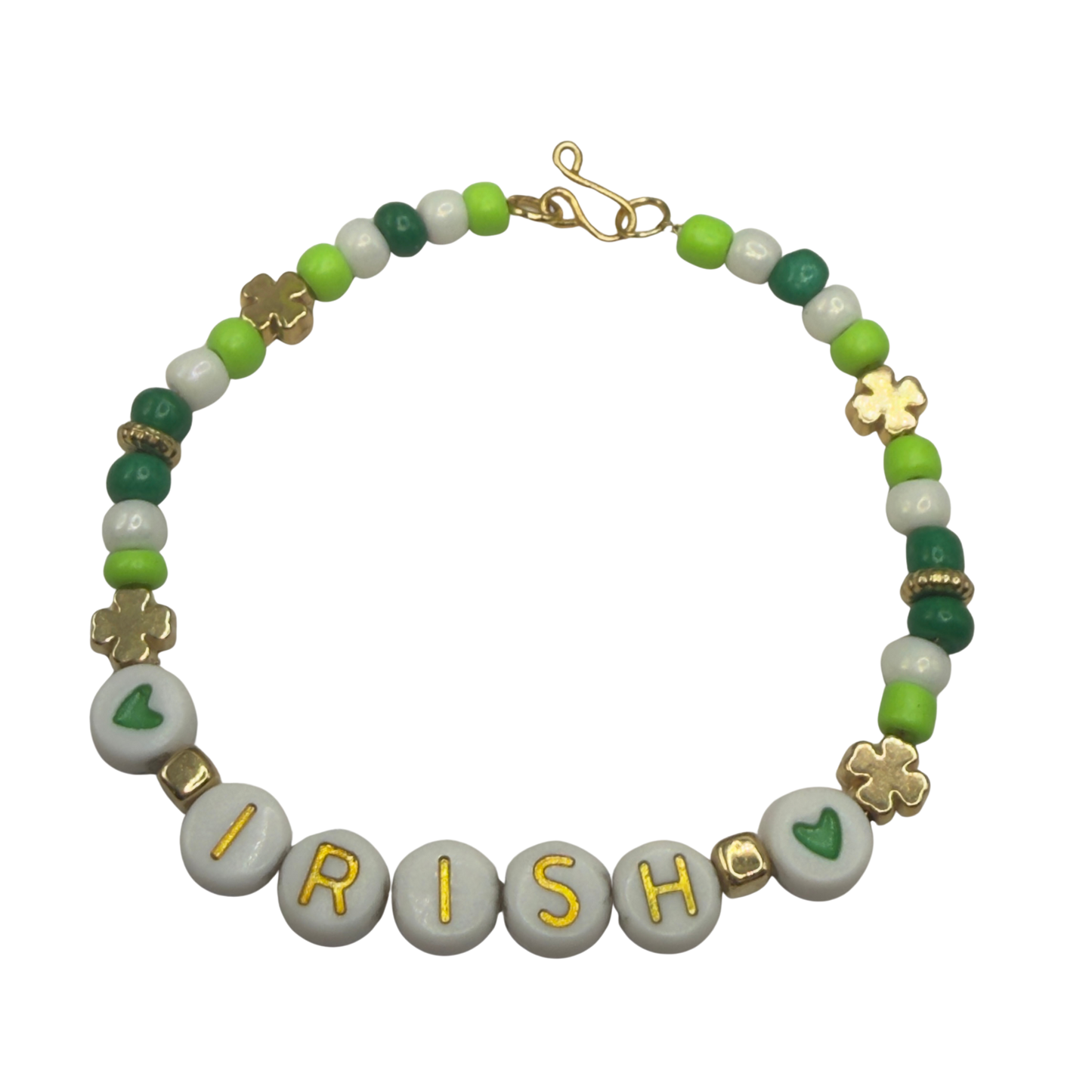 “IRISH” Green White Shamrock Beaded Doll Necklace • 18 Inch Fashion Doll Jewelry