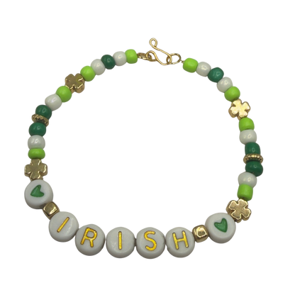 “IRISH” Green White Shamrock Beaded Doll Necklace • 18 Inch Fashion Doll Jewelry