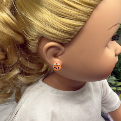 Pumpkin Halloween Silicone Plastic Post Doll Earrings • 18 Inch Fashion Doll Jewelry