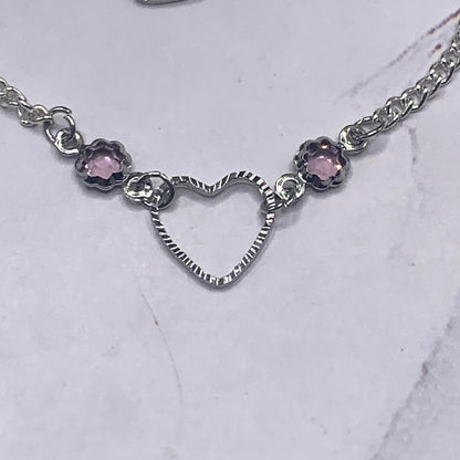 Silver Heart Chain Purple Crystal Necklace Earring Set • 18 Inch Fashion Doll