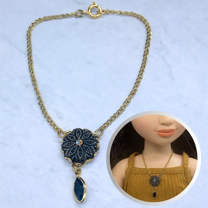 Black Dangle Medallion Style Gold Doll Necklace • 18 inch Fashion Doll Jewelry
