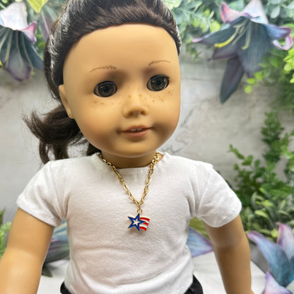 American Flag Star Charm Red White Blue Doll Necklace for 18 Inch Fashion Doll