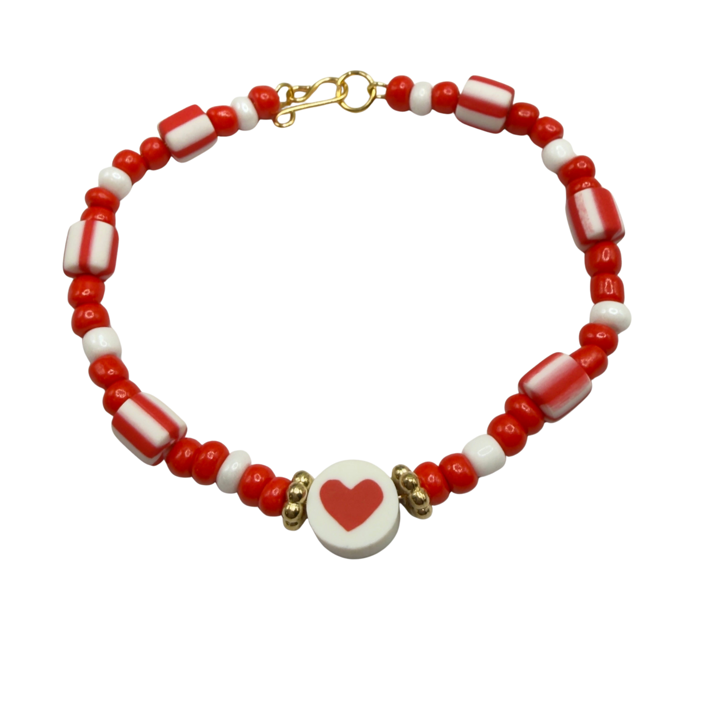Red White Beaded Heart Valentine’s Day Doll Necklace • 18 Inch Fashion Doll Jewelry