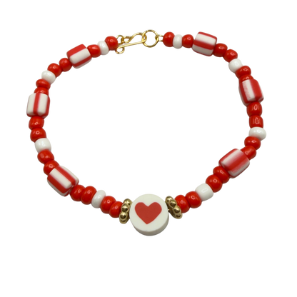 Red White Beaded Heart Valentine’s Day Doll Necklace • 18 Inch Fashion Doll Jewelry