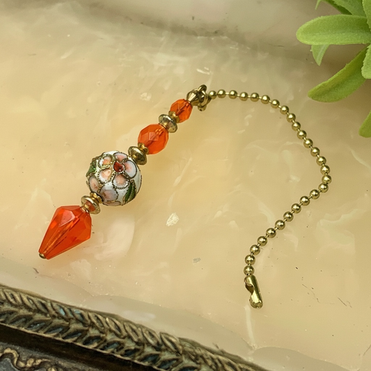 Decorative Orange Crystal Cloisonné Fan Pull • Light Chandelier Pull Chain