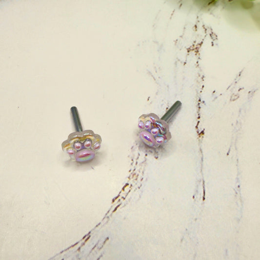 Light Pink Purple Paw Print Post Doll Earrings • 2mm Post 18 Inch Fashion Doll