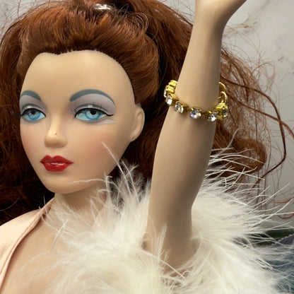 Clear Rhinestone Gold Tone Bracelet • 16 Inch Fashion Doll Jewelry