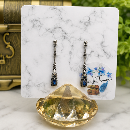 Blue Rhinestone Silver Dangle Doll Earrings • 18 Inch Fashion Doll Jewelry