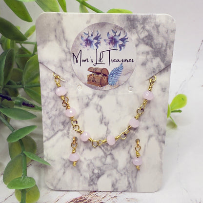 Light Pink Glass Beaded Gold Doll Necklace & Earrings • 16 Inch Fashion Doll Jewelry