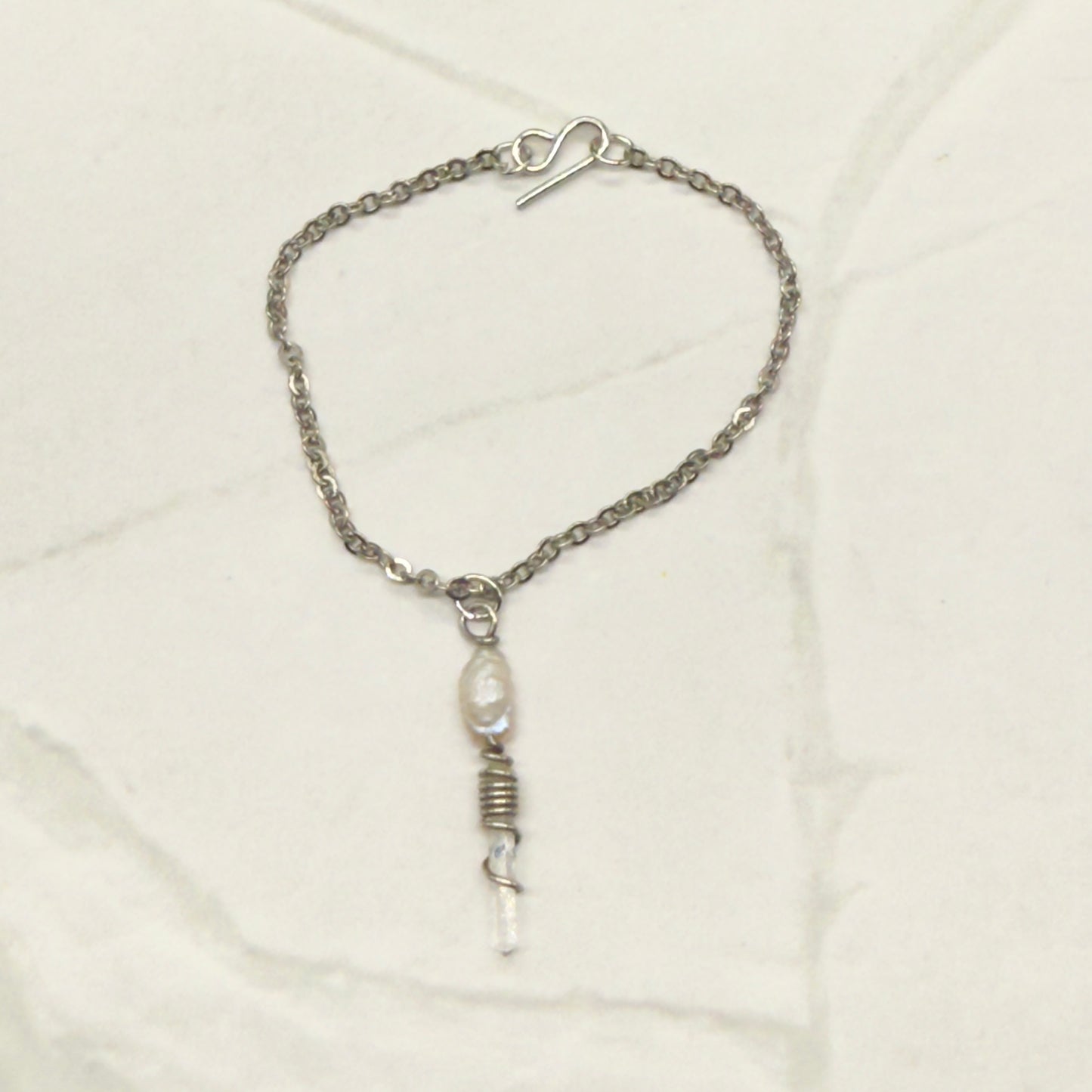 Crystal Quartz & Pearl Pendant Doll Necklace • 16 inch Fashion Doll Jewelry