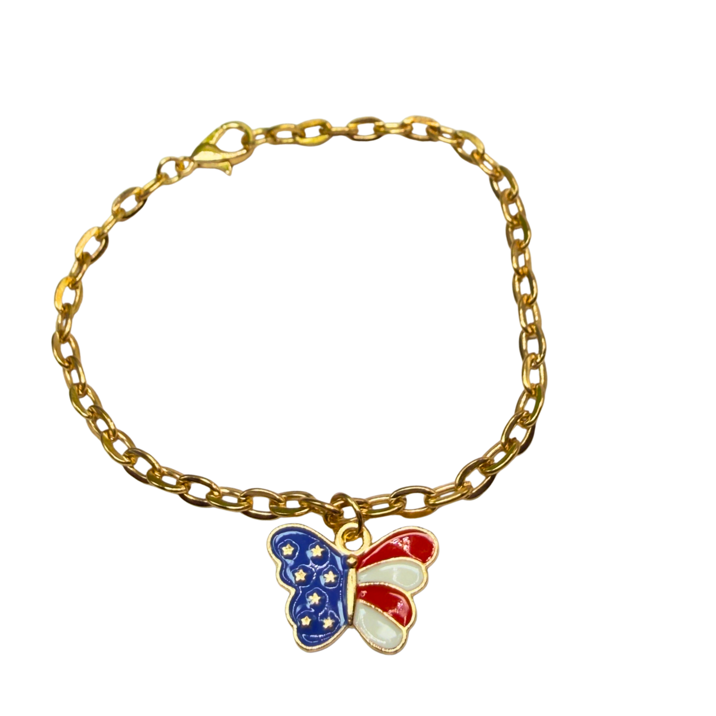 American Flag Red White Blue Butterfly Charm Doll Necklace for 18 Inch Fashion Doll
