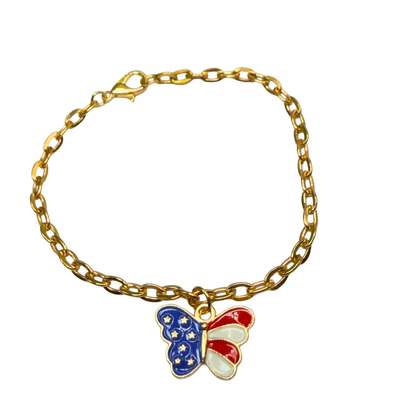 American Flag Red White Blue Butterfly Charm Doll Necklace for 18 Inch Fashion Doll