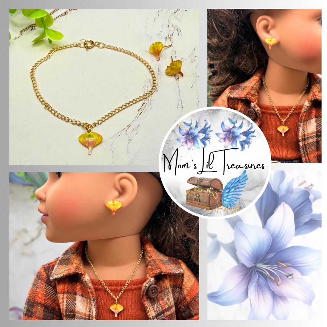 Autumn Leaf Charm Doll Necklace and Earrings Set | for 18 Inch Fashion Dolls