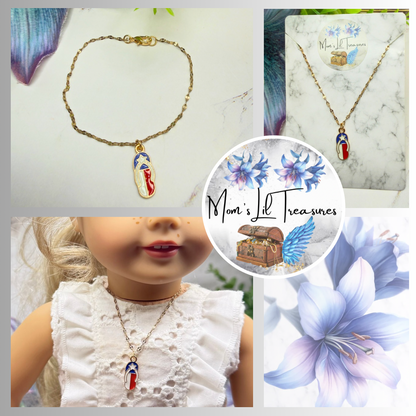 Red White Blue Flag Patriotic Flip Flop Sandal Charm Doll Necklace for 18 Inch Fashion Doll