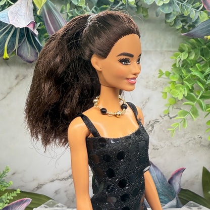 Gold & Black Bead Statement Doll Necklace • 10-12 Inch Fashion Doll Jewelry 1:6