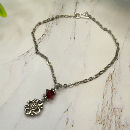 Ruby Red Glass Crystal Silver Filigree Pendant Doll Necklace • 18 Inch Fashion Doll Jewelry