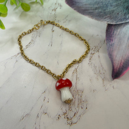 Red White Glass Mushroom Pendant Doll Necklace • 18 Inch Fashion Doll Jewelry