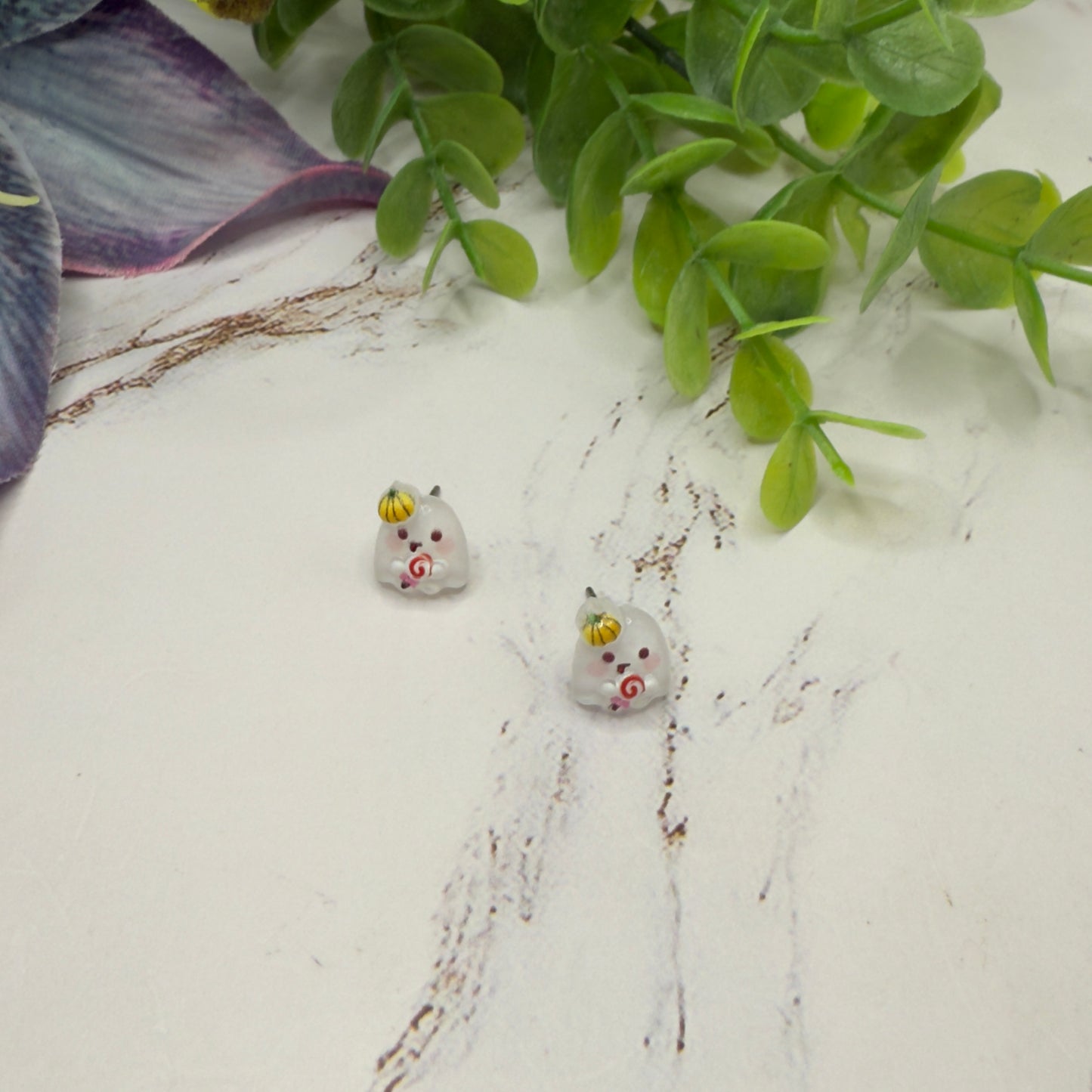 Ghost Pumpkin Hat Halloween Stud Doll Earrings • 18 Inch Fashion Doll Jewelry