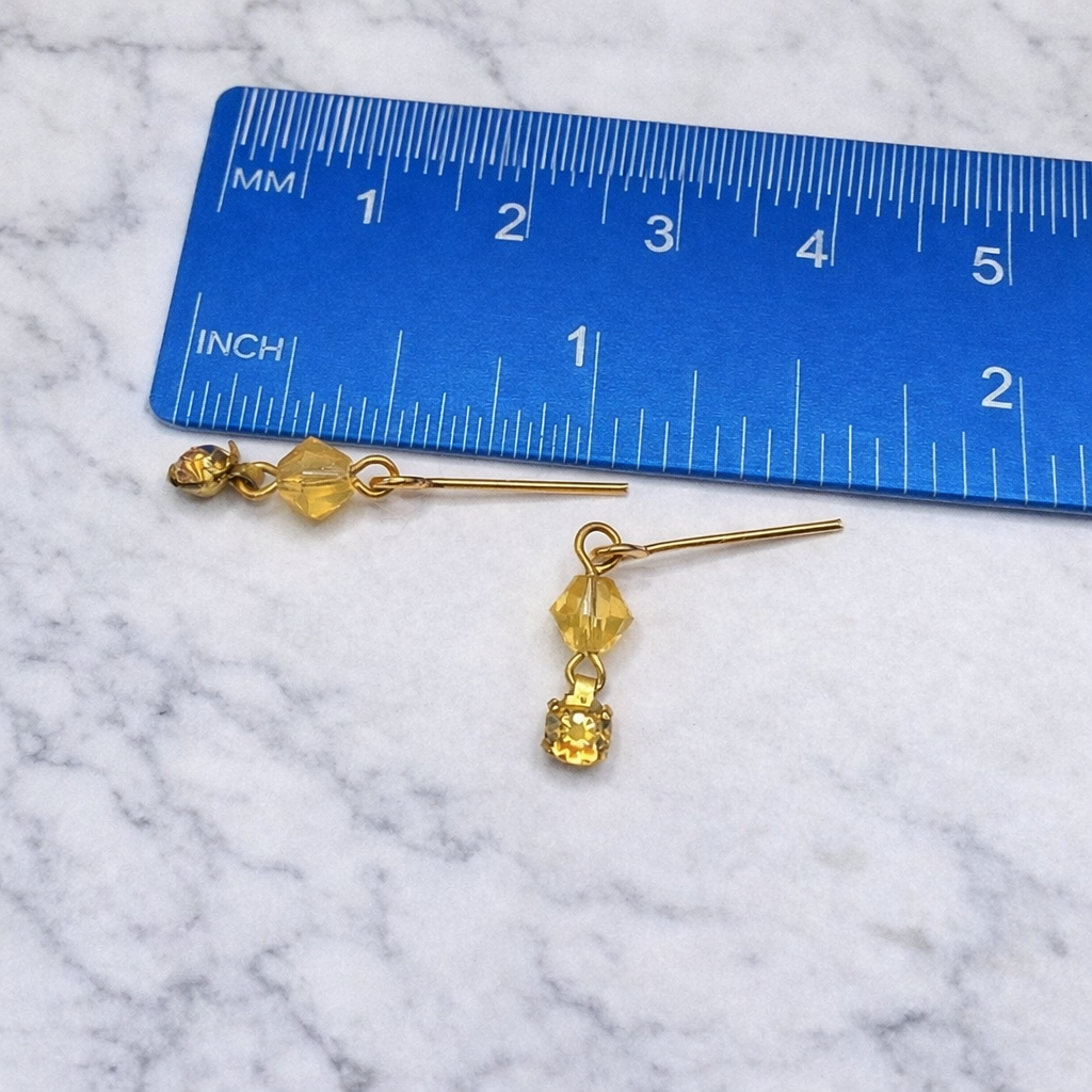 Amber Yellow Glass Crystal Rhinestone Dangle Doll Earrings • 10-12” Doll Jewelry