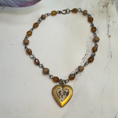 Dog Heart Locket Brown & Crystal Acrylic Beaded Doll Necklace • 18 Inch Fashion Doll Jewelry