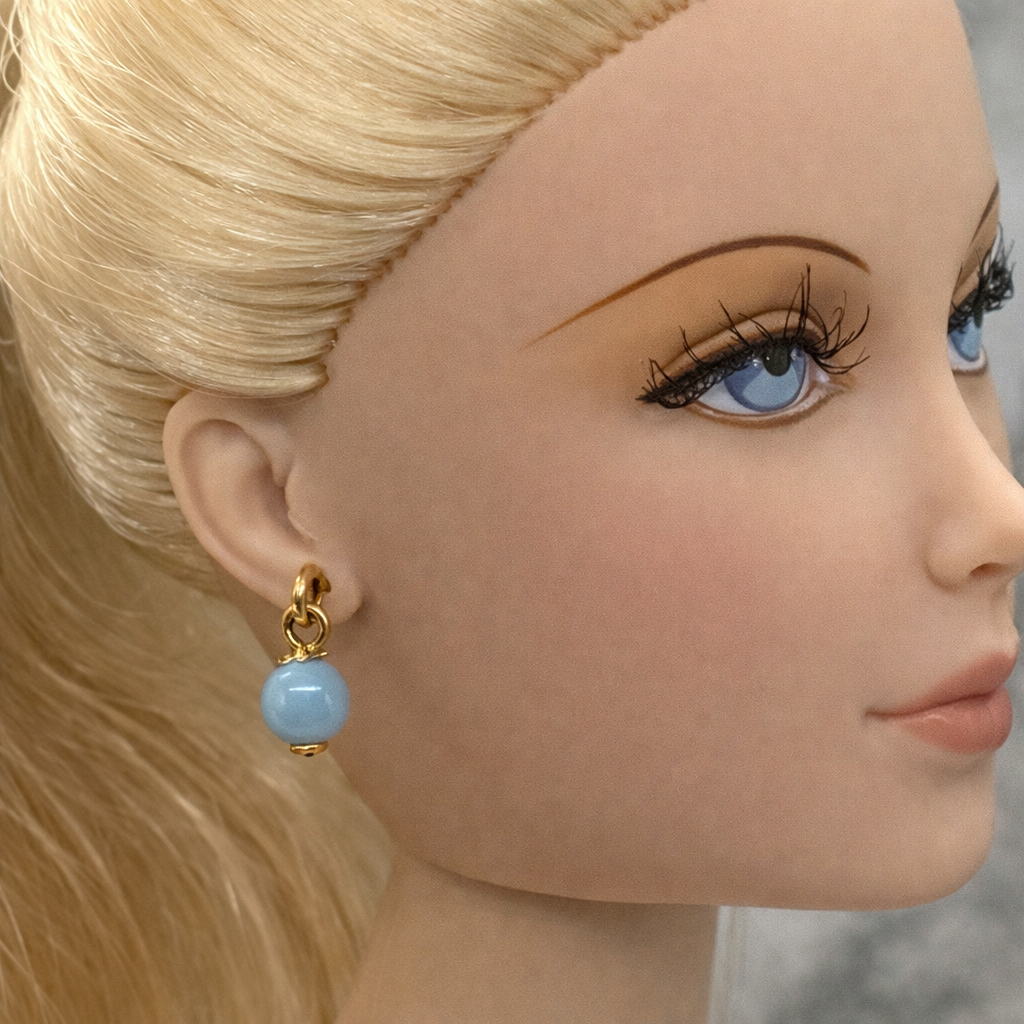 Turquoise Blue Glass Drop Dangle Doll Earrings • 16 Inch Fashion Doll Jewelry