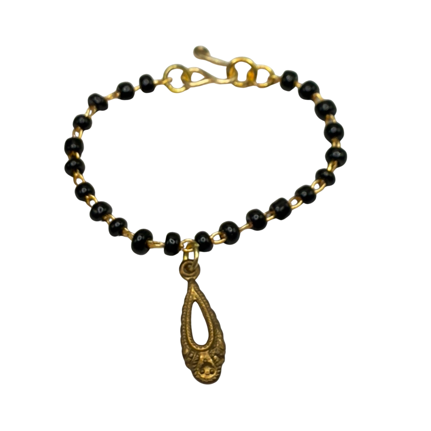 Black Glass Beaded Gold Teardrop Pendant Doll Necklace • 16 Inch Fashion Doll Jewelry