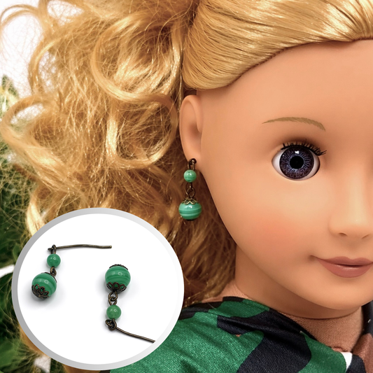 Green Swirl Design Glass Beaded Dangle Doll Earrings for 18 Inch Doll Jewelry
