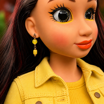 Yellow Glass Dangle Doll Earrings • 18 Inch Fashion Doll Jewelry